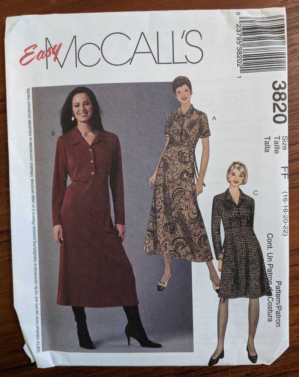 UNCUT McCalls Pattern 3820 Dress 16-22